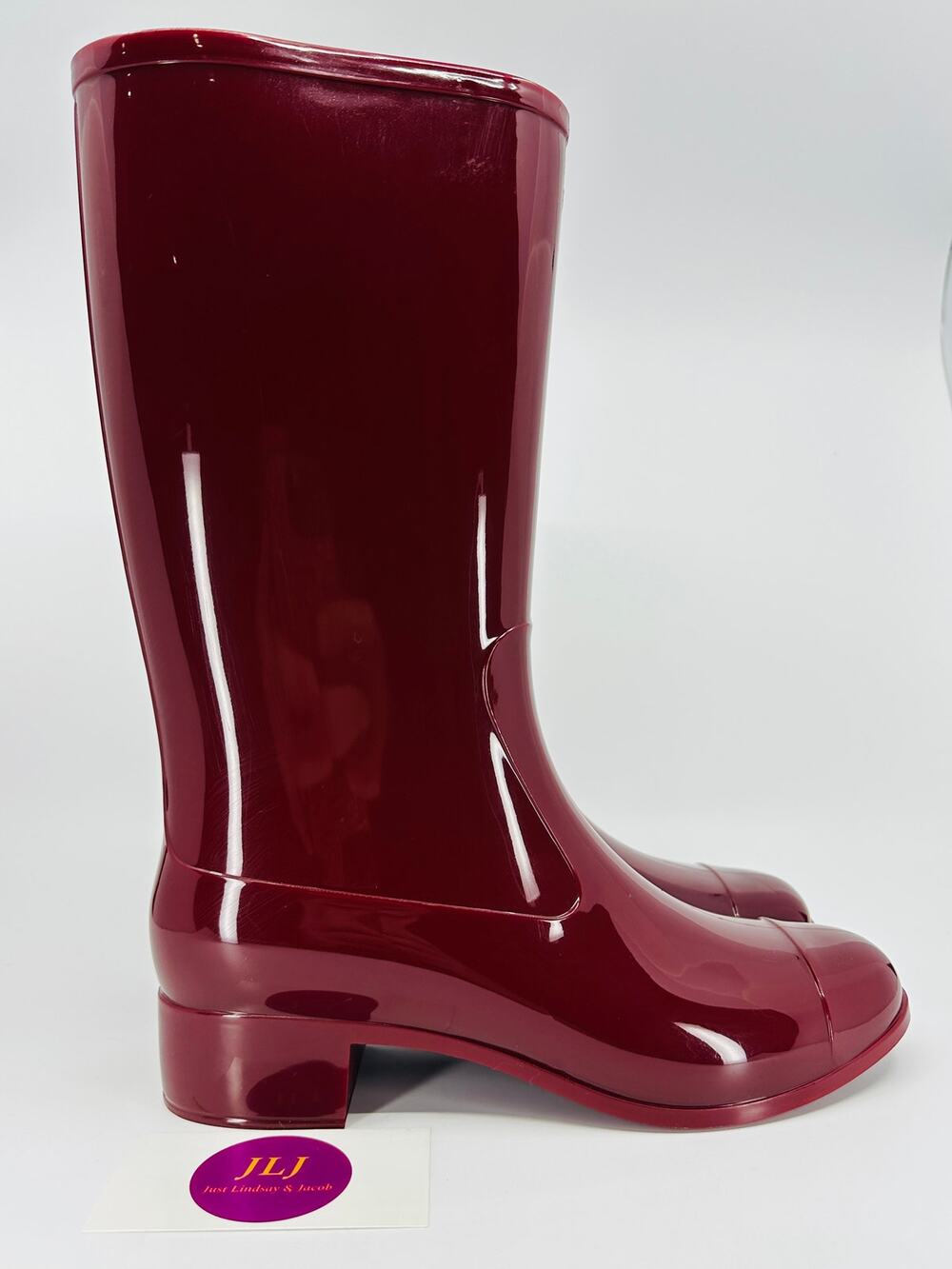 Jeffrey Campbell Women's Showers Tall Glossy Red Cap Toe Rain Boots Size 8